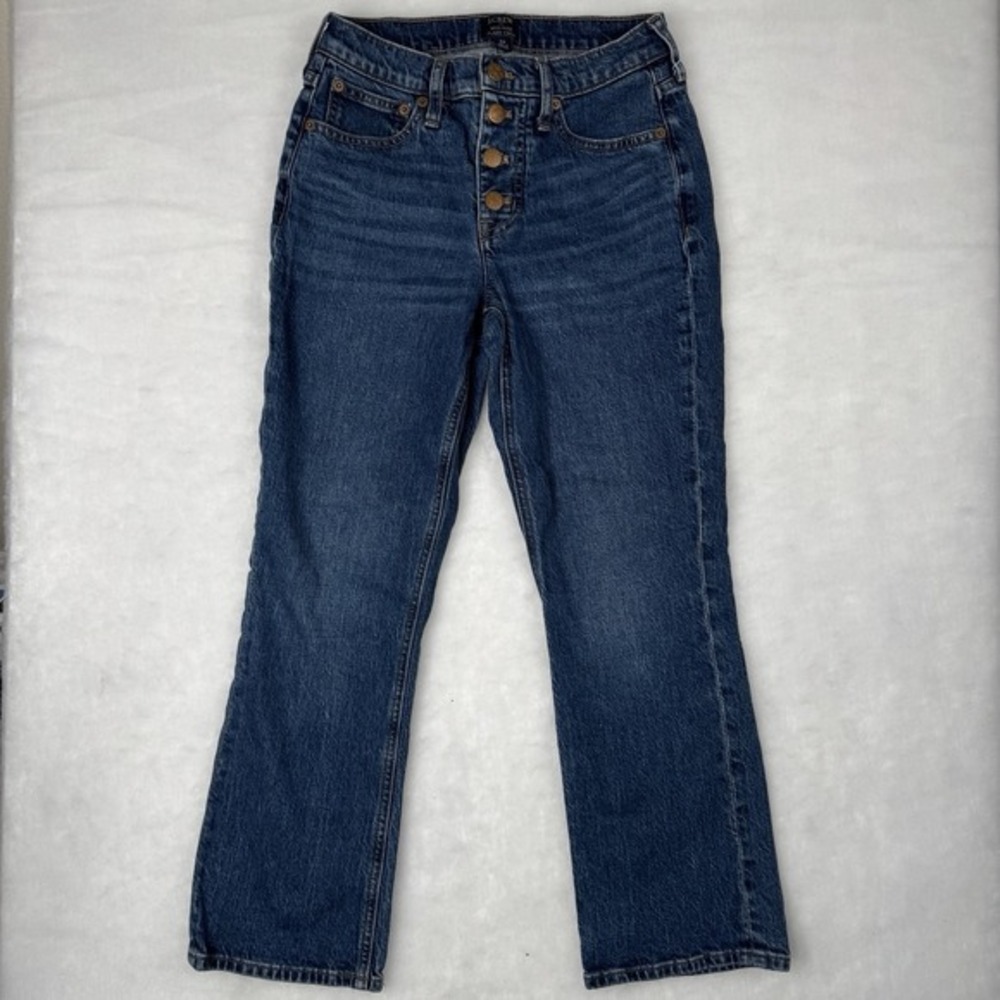 J Crew Mid Rise Flare Crop Button Fly Jeans Women's 24 Blue Med‎ Wash y2k